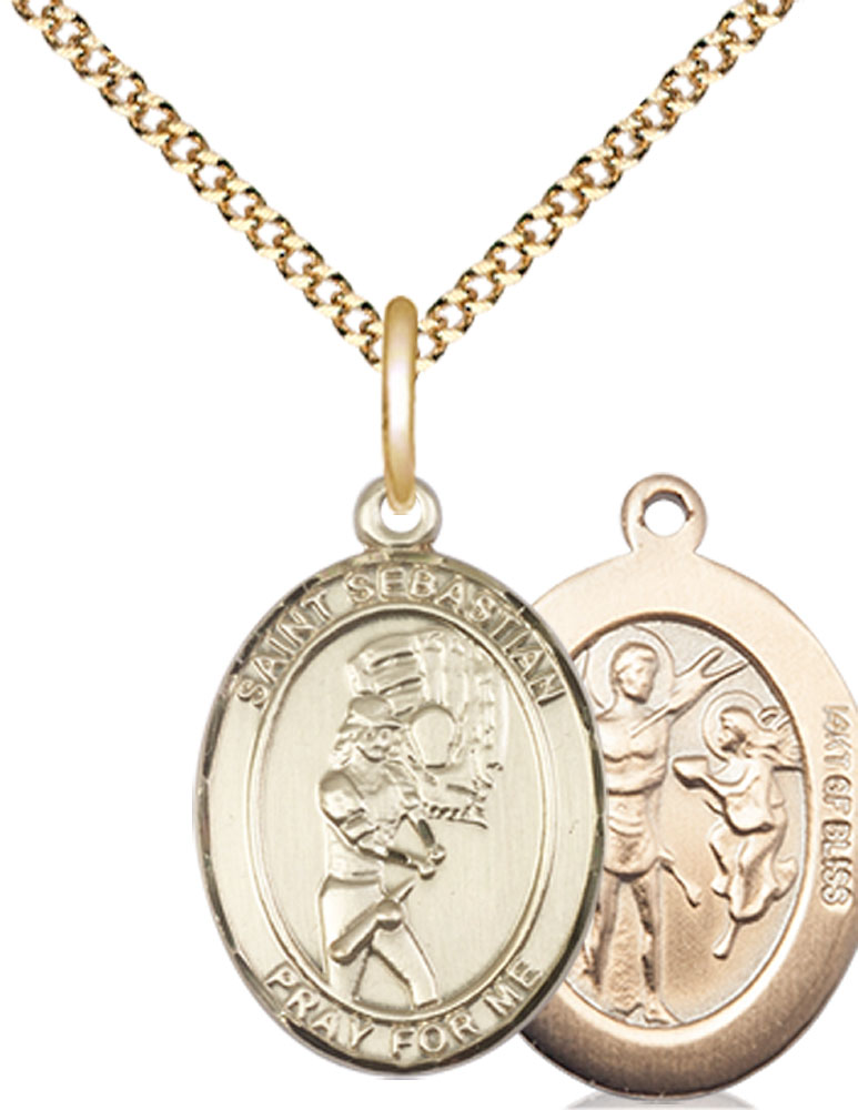 14kt Gold Filled Saint Sebastian Softball Pendant on a 18 inch Gold Plate Light Curb chain