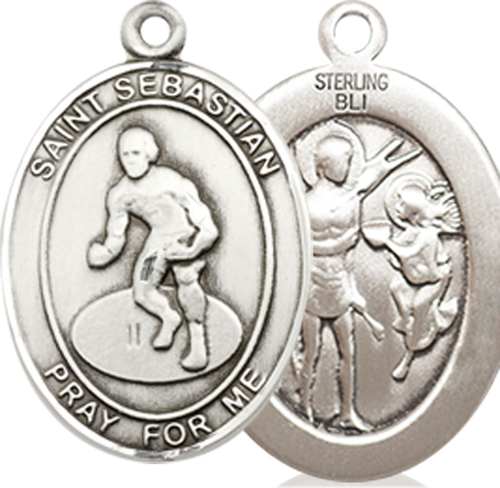 Sterling Silver Saint Sebastian Wrestling Medal