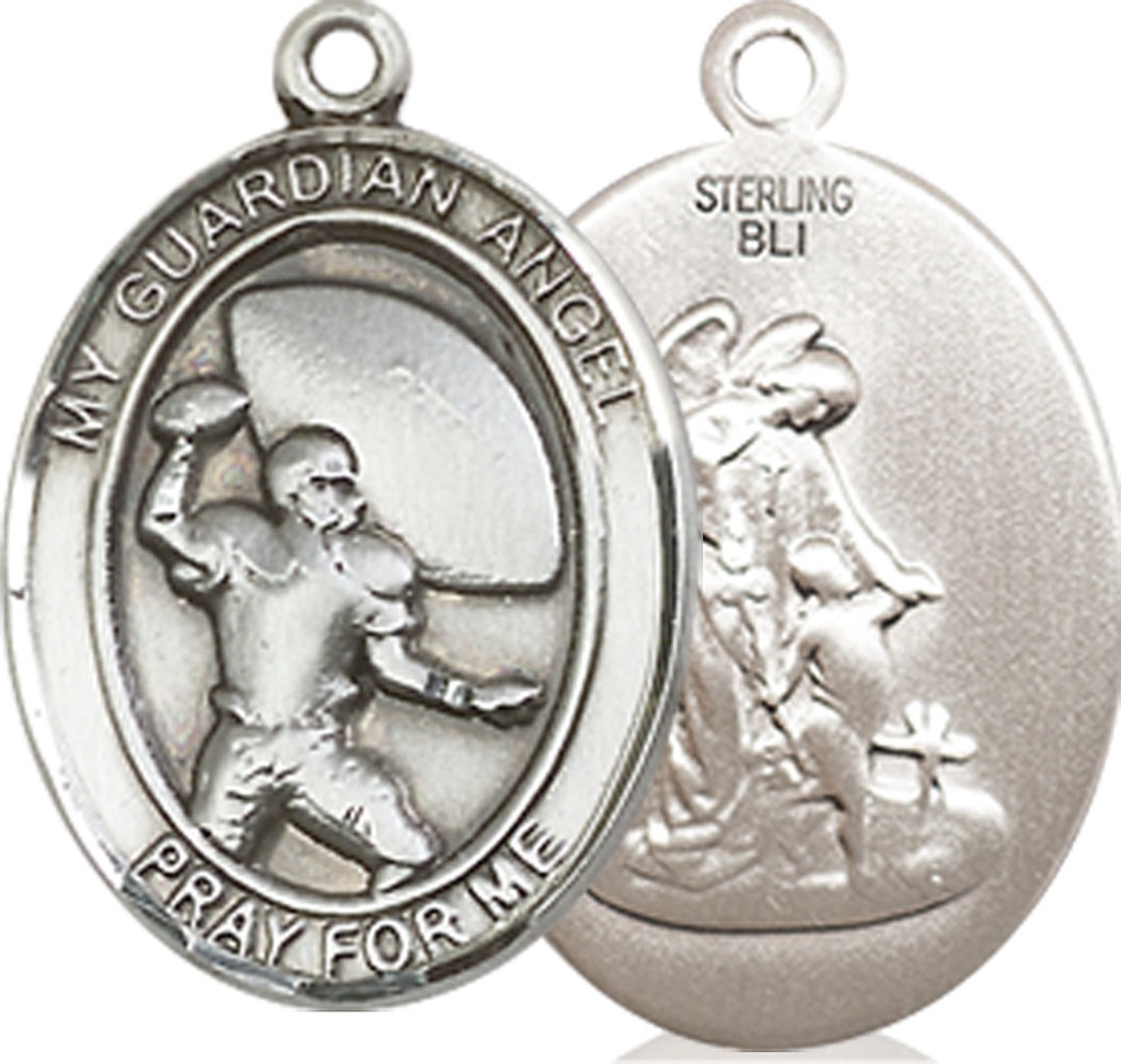 Sterling Silver Guardian Angel Football Medal