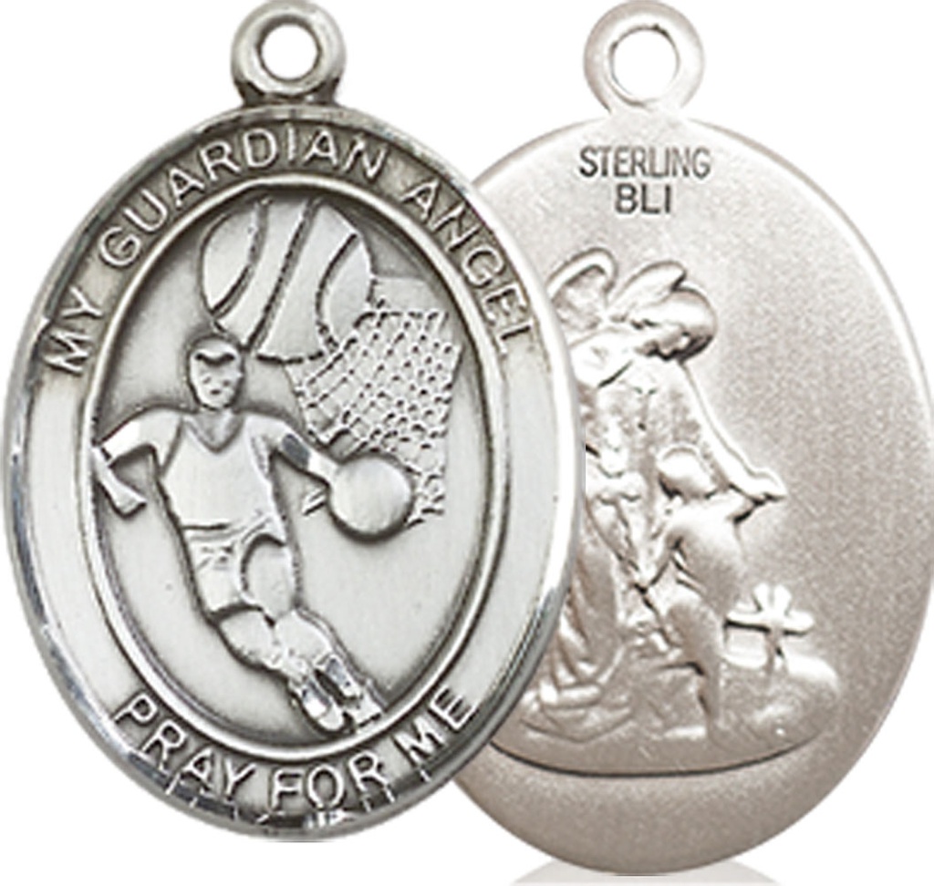 Sterling Silver Guardian Angel Basketball Medal