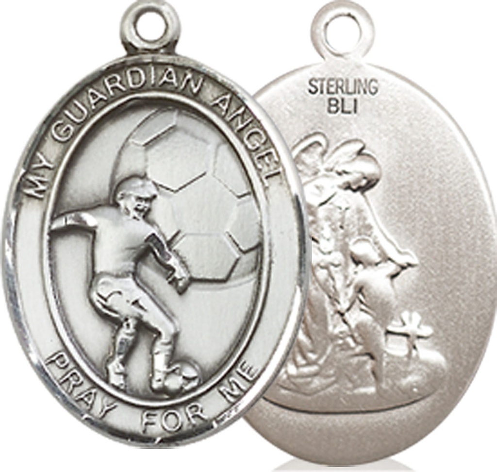 Sterling Silver Guardian Angel Soccer Medal