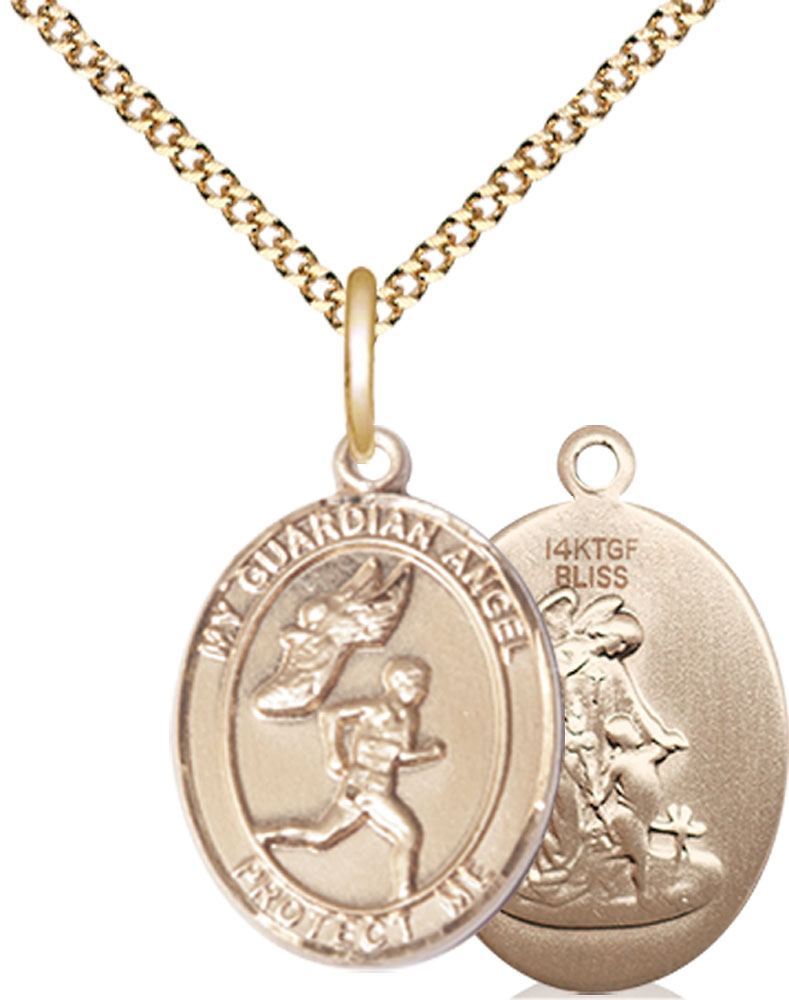 14kt Gold Filled Guardian Angel Track&amp;Field-Men Pendant on a 18 inch Gold Plate Light Curb chain