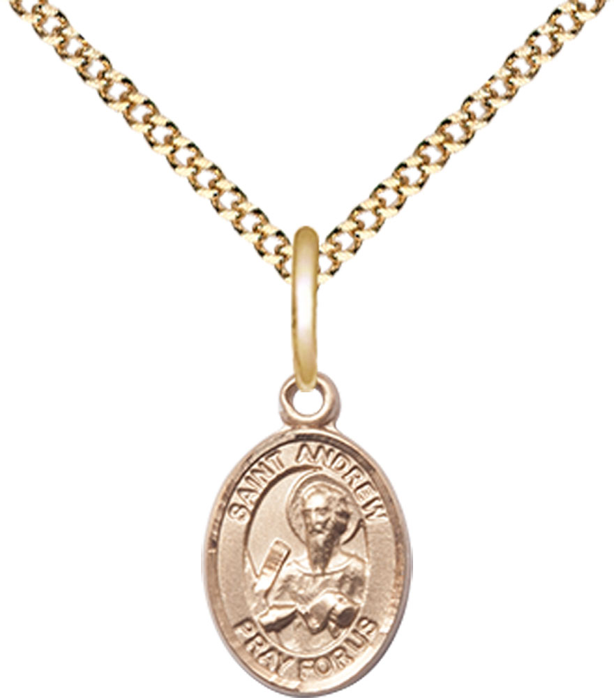 14kt Gold Filled Saint Andrew the Apostle Pendant on a 18 inch Gold Plate Light Curb chain