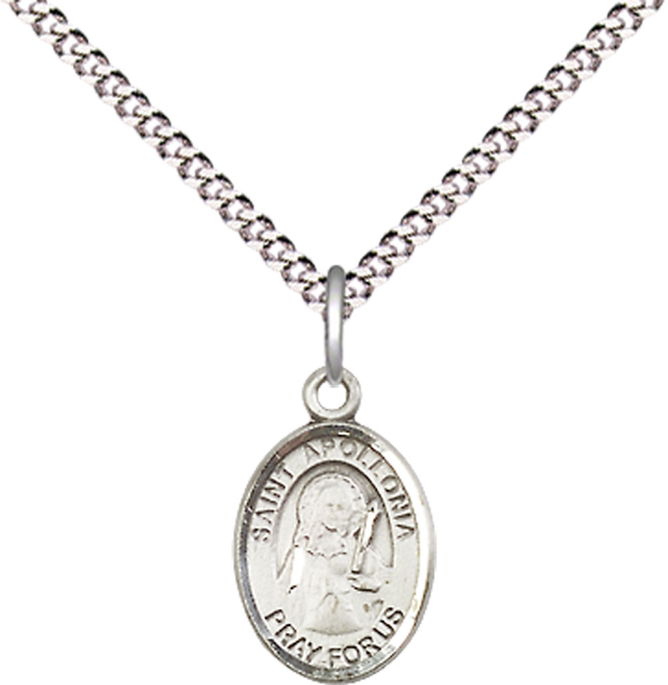 Sterling Silver Saint Apollonia Pendant on a 18 inch Light Rhodium Light Curb chain
