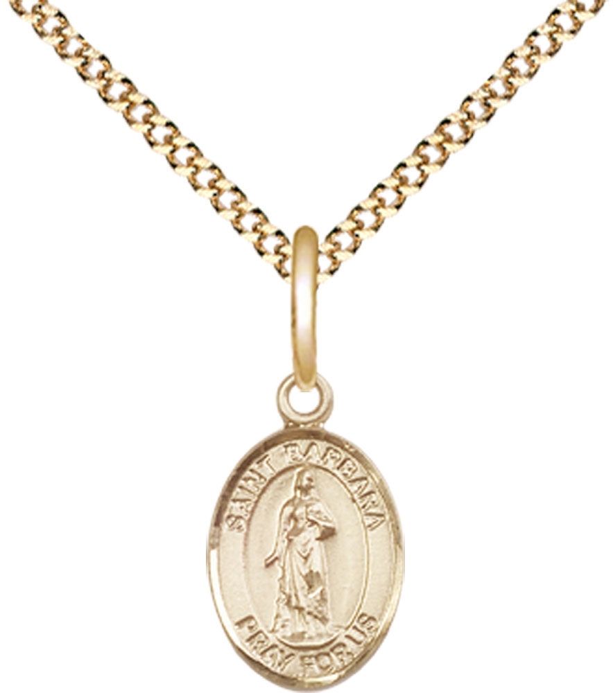 14kt Gold Filled Saint Barbara Pendant on a 18 inch Gold Plate Light Curb chain