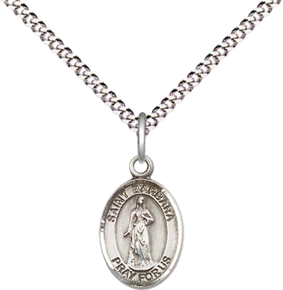 Sterling Silver Saint Barbara Pendant on a 18 inch Light Rhodium Light Curb chain
