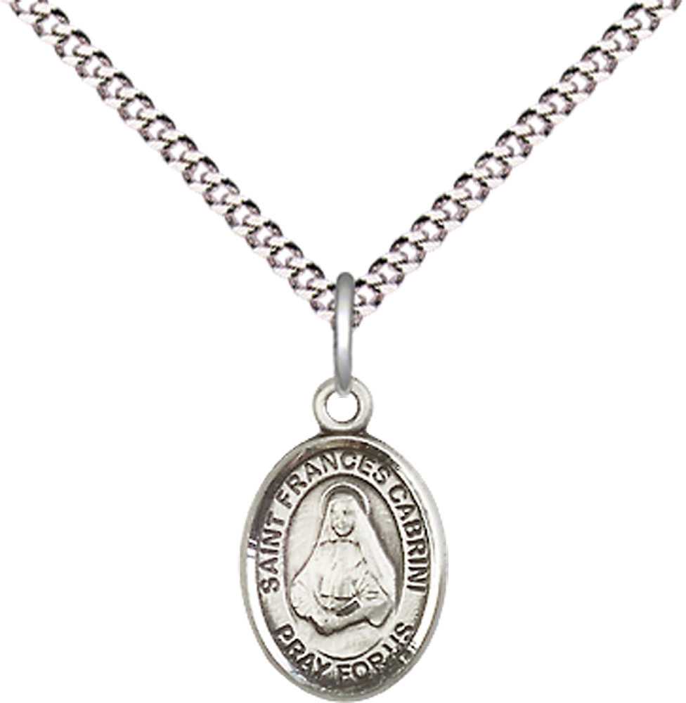 Sterling Silver Saint Frances Cabrini Pendant on a 18 inch Light Rhodium Light Curb chain