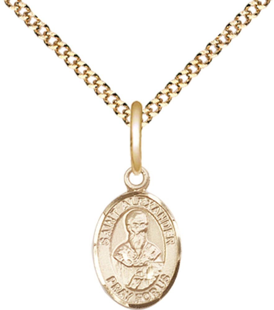 14kt Gold Filled Saint Alexander Sauli Pendant on a 18 inch Gold Plate Light Curb chain
