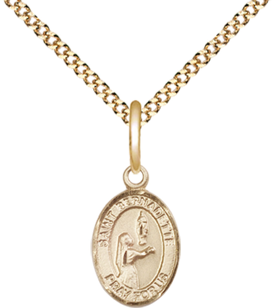 14kt Gold Filled Saint Bernadette Pendant on a 18 inch Gold Plate Light Curb chain