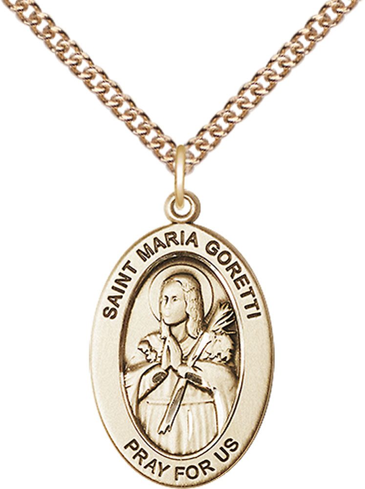 14kt Gold Filled Saint Maria Goretti Pendant on a 24 inch Gold Filled Heavy Curb chain