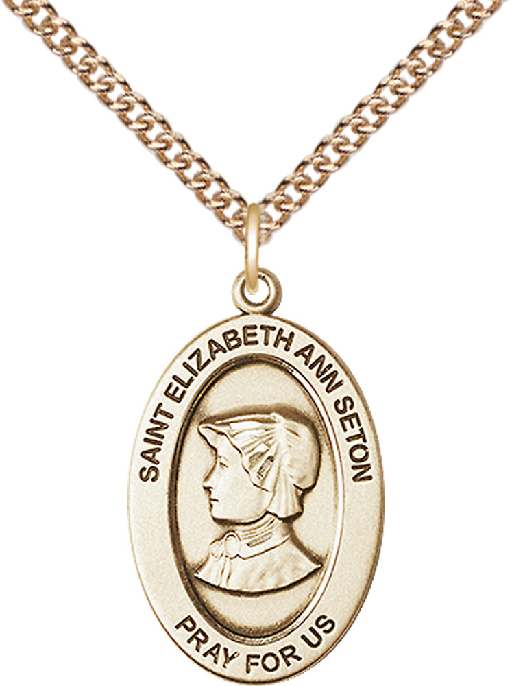 14kt Gold Filled Saint Elizabeth Ann Seton Pendant on a 24 inch Gold Filled Heavy Curb chain