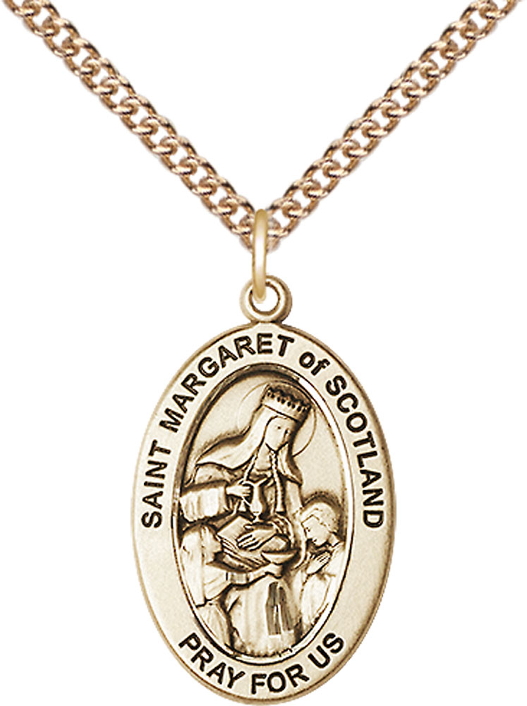 14kt Gold Filled Saint Margaret of Scotland Pendant on a 24 inch Gold Filled Heavy Curb chain