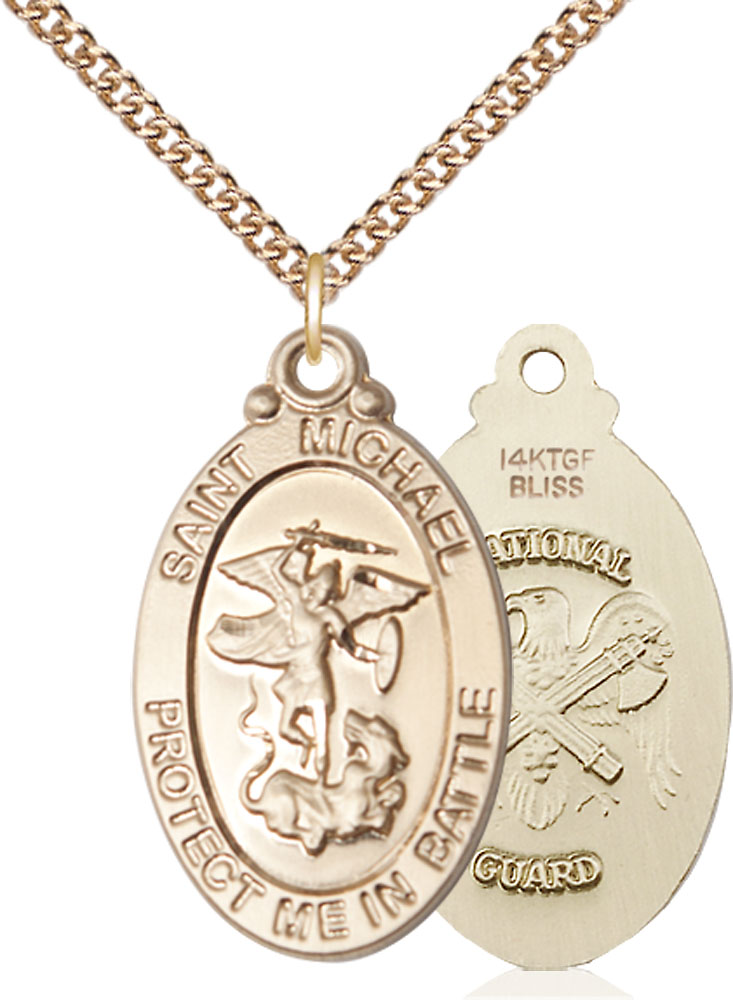 14kt Gold Filled Saint Michael National Guard Pendant on a 24 inch Gold Filled Heavy Curb chain