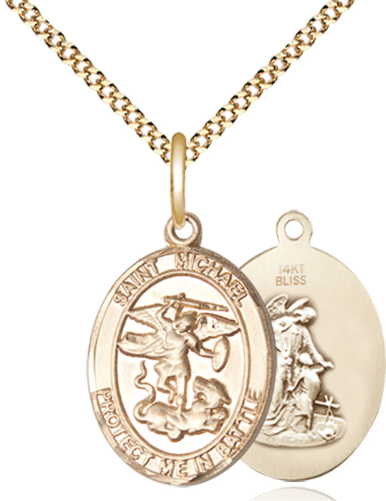 14kt Gold Filled Saint Michael Guardian Angel Pendant on a 18 inch Gold Plate Light Curb chain