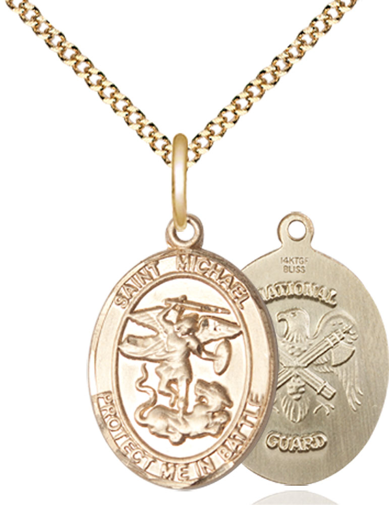 14kt Gold Filled Saint Michael National Guard Pendant on a 18 inch Gold Plate Light Curb chain