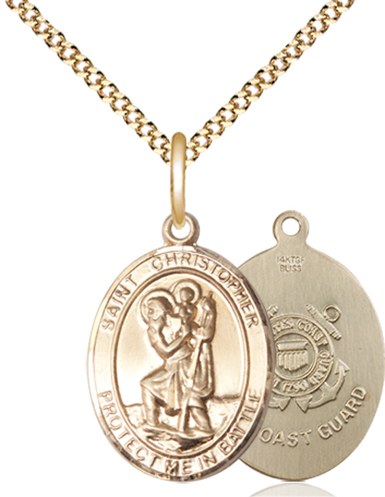 14kt Gold Filled Saint Christopher Coast Guard Pendant on a 18 inch Gold Plate Light Curb chain