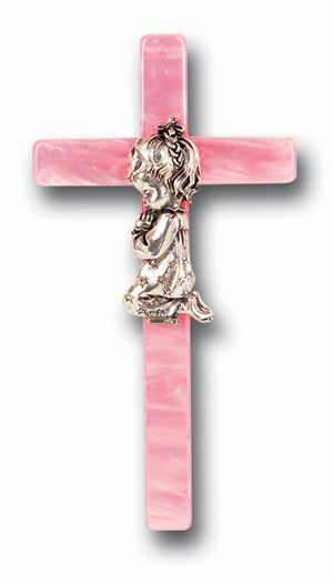 7&quot; Pearlized Pink Cross - Girl