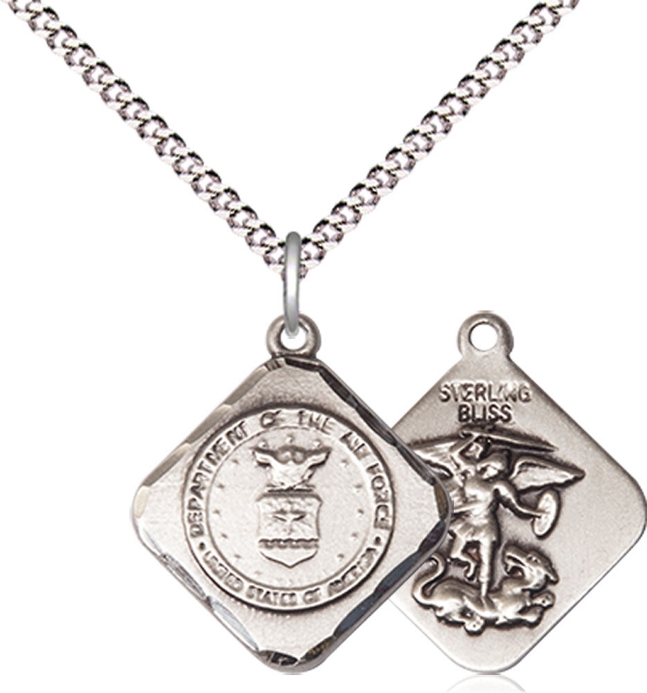 Sterling Silver Air Force Diamond Pendant on a 18 inch Light Rhodium Light Curb chain