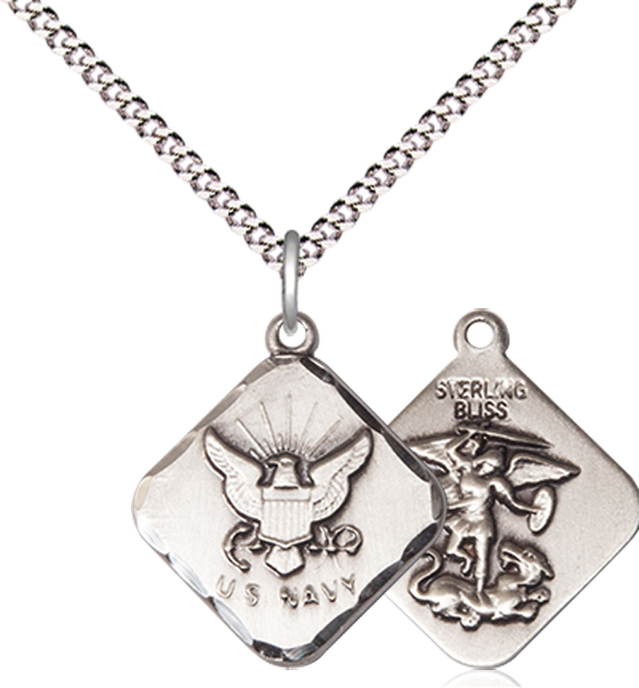 Sterling Silver Navy Diamond Pendant on a 18 inch Light Rhodium Light Curb chain