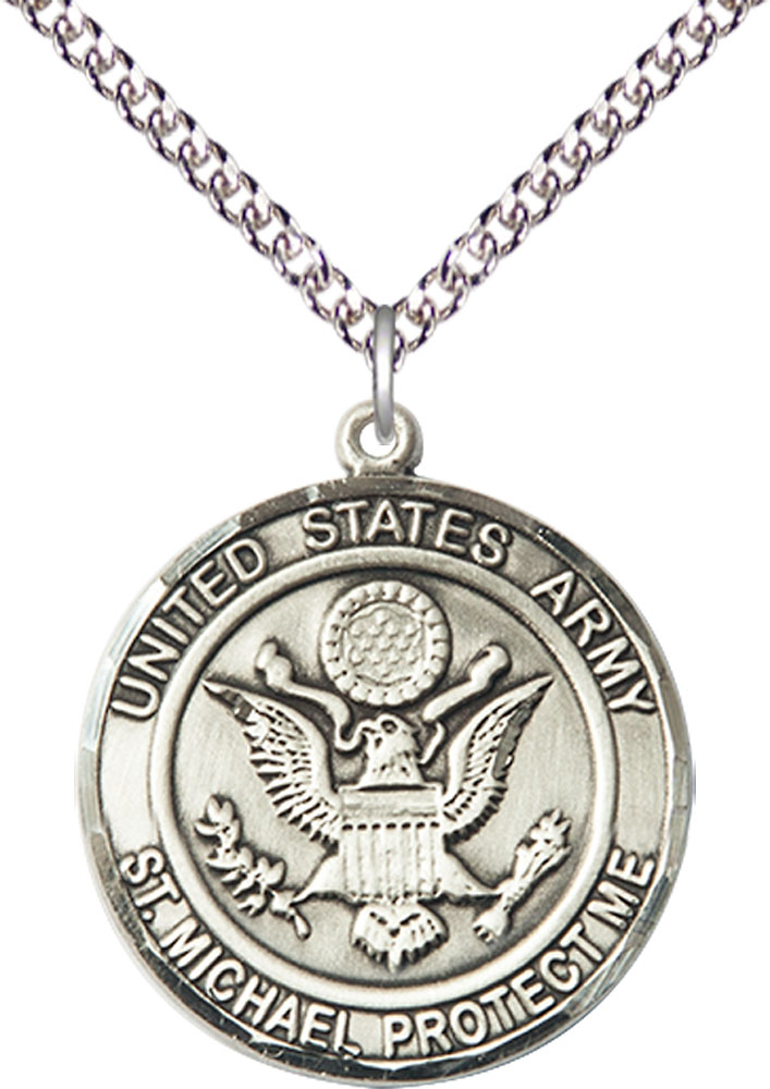 Sterling Silver Army St Michael Pendant on a 24 inch Sterling Silver Heavy Curb chain