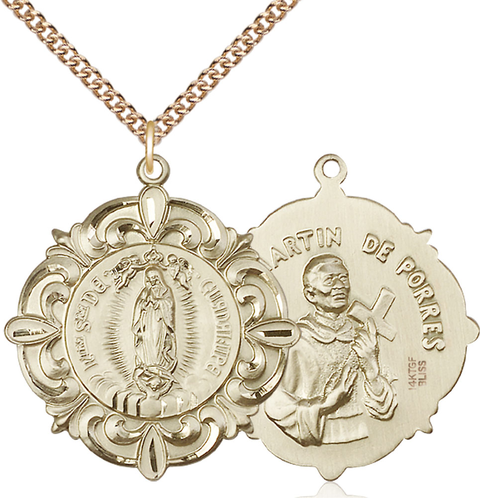 14kt Gold Filled Our Lady of Guadalupe Pendant on a 24 inch Gold Filled Heavy Curb chain