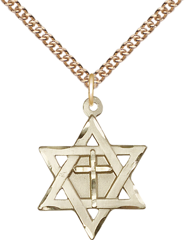 14kt Gold Filled Star of David w/ Cross Pendant on a 24 inch Gold Filled Heavy Curb chain
