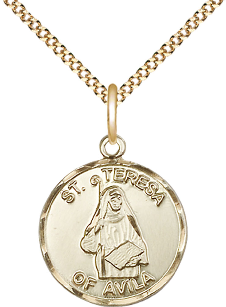 14kt Gold Filled Saint Theresa Pendant on a 18 inch Gold Plate Light Curb chain