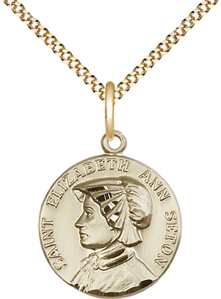 14kt Gold Filled Saint Elizabeth Ann Seton Pendant on a 18 inch Gold Plate Light Curb chain