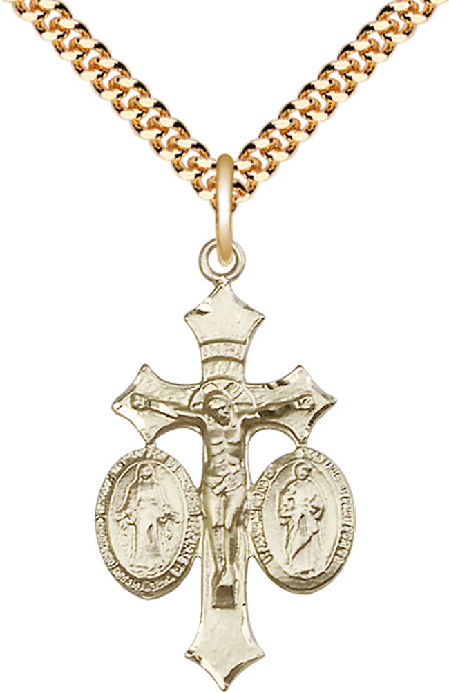 14kt Gold Filled Jesus, Mary &amp; Joseph Pendant on a 24 inch Gold Plate Heavy Curb chain