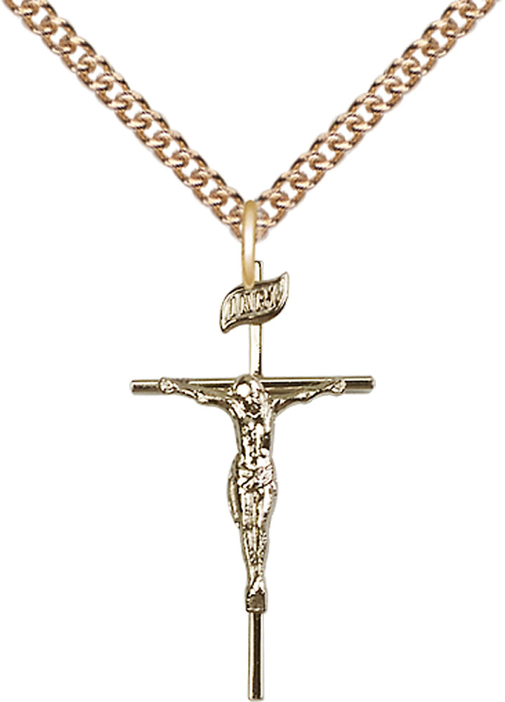 14kt Gold Filled Crucifix Pendant on a 24 inch Gold Filled Heavy Curb chain