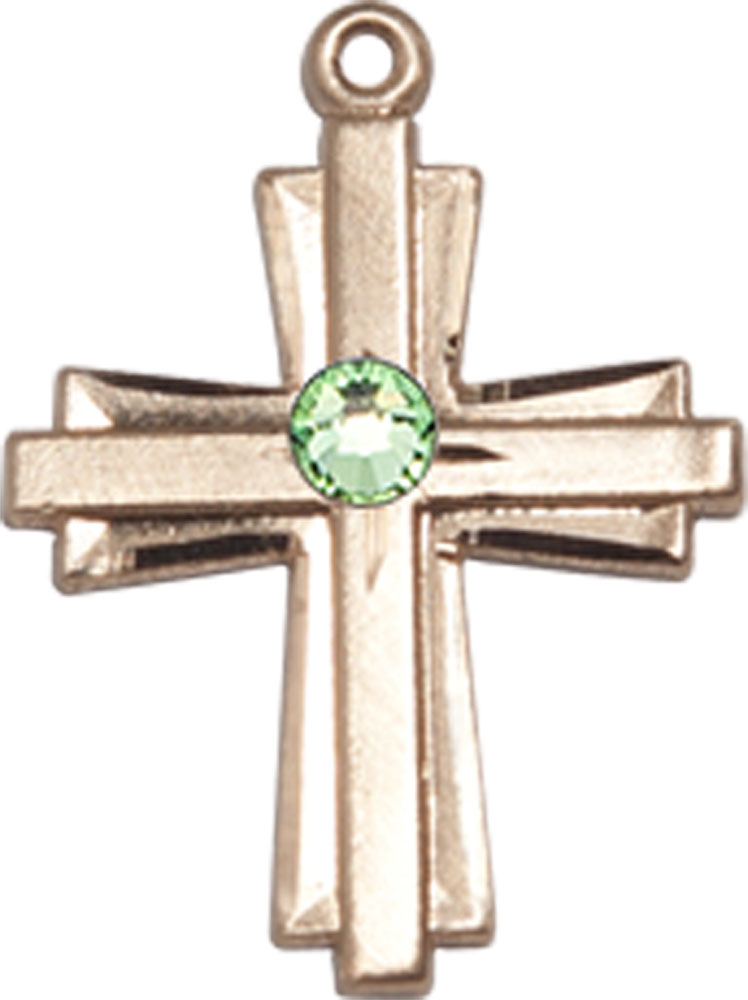 14kt Gold Filled Cross Medal with a 3mm Peridot Swarovski stone