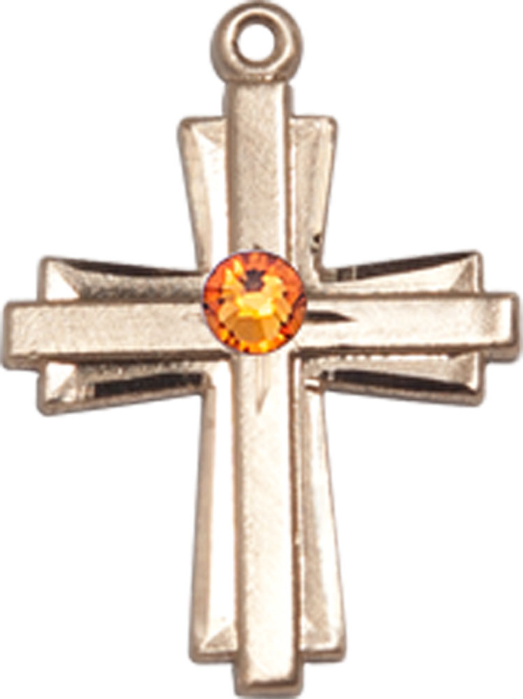 14kt Gold Cross Medal with a 3mm Topaz Swarovski stone