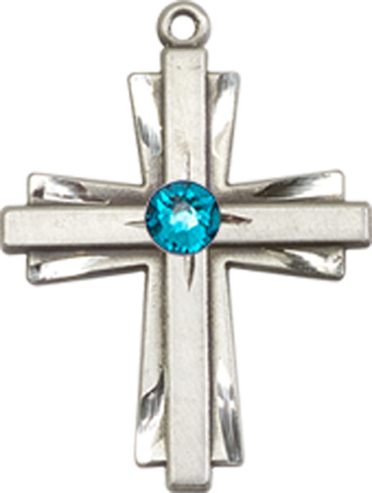 Sterling Silver Cross Medal with a 3mm Zircon Swarovski stone