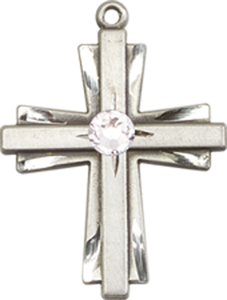 Sterling Silver Cross Medal with a 3mm Crystal Swarovski stone