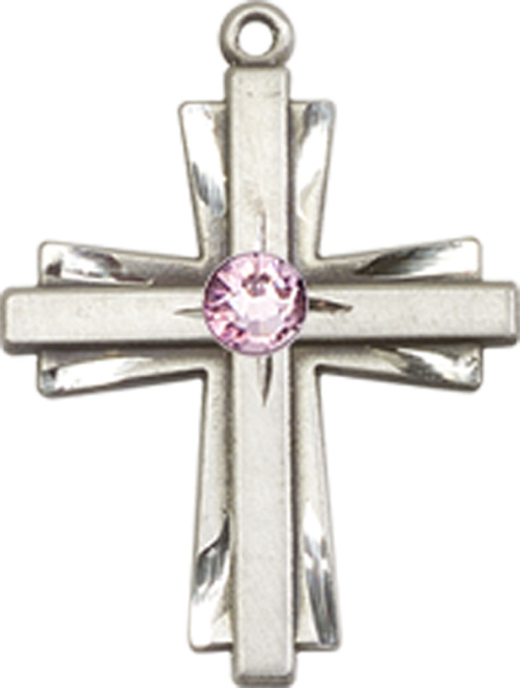 Sterling Silver Cross Medal with a 3mm Light Amethyst Swarovski stone