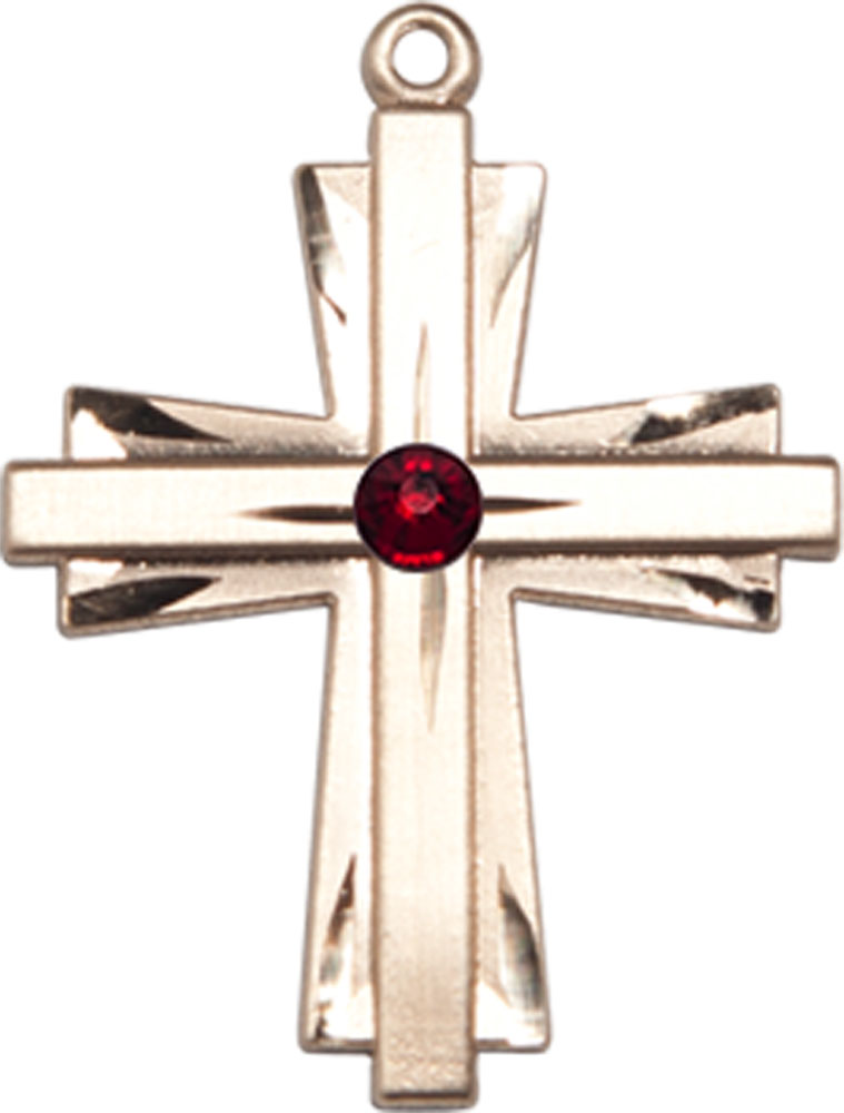 14kt Gold Filled Cross Medal with a 3mm Garnet Swarovski stone