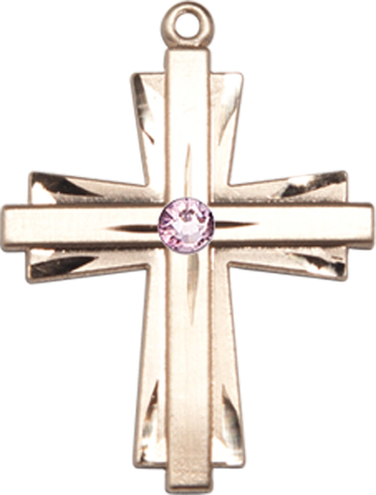14kt Gold Filled Cross Medal with a 3mm Light Amethyst Swarovski stone