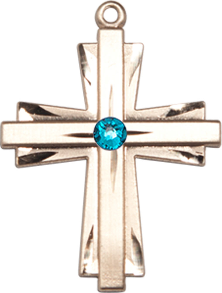 14kt Gold Cross Medal with a 3mm Zircon Swarovski stone