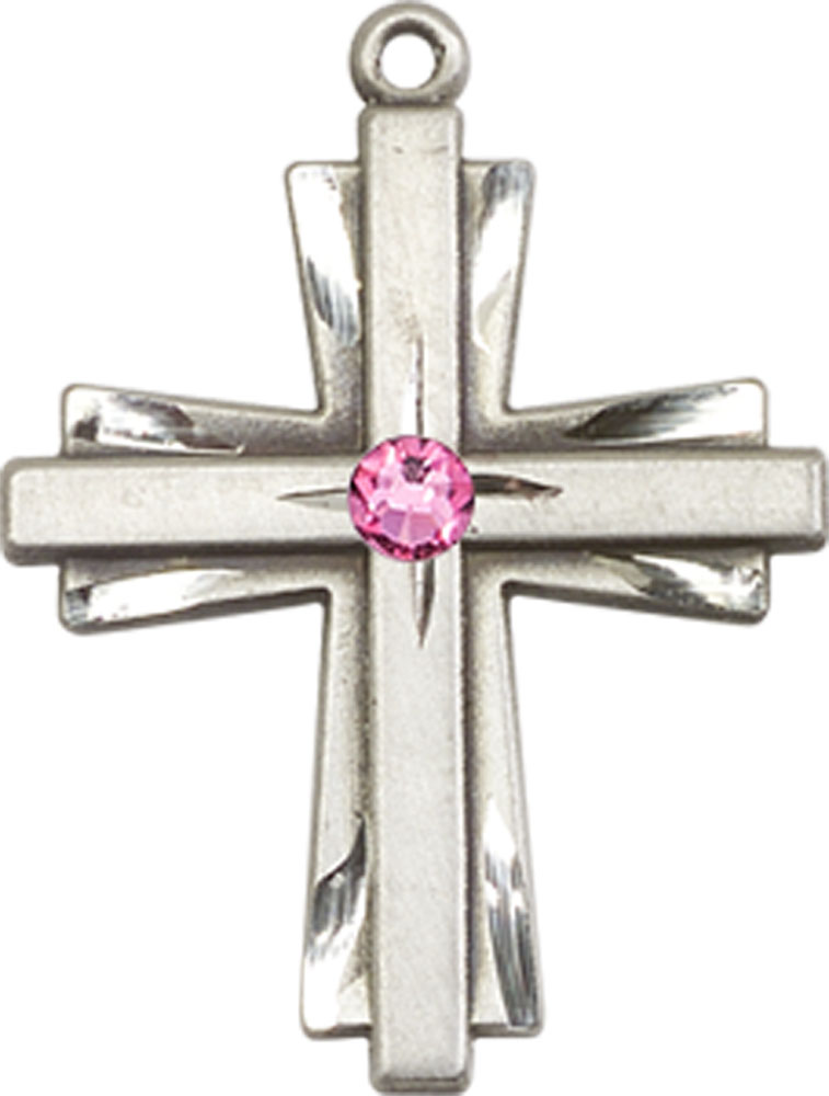 Sterling Silver Cross Medal with a 3mm Rose Swarovski stone
