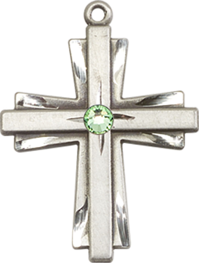 Sterling Silver Cross Medal with a 3mm Peridot Swarovski stone