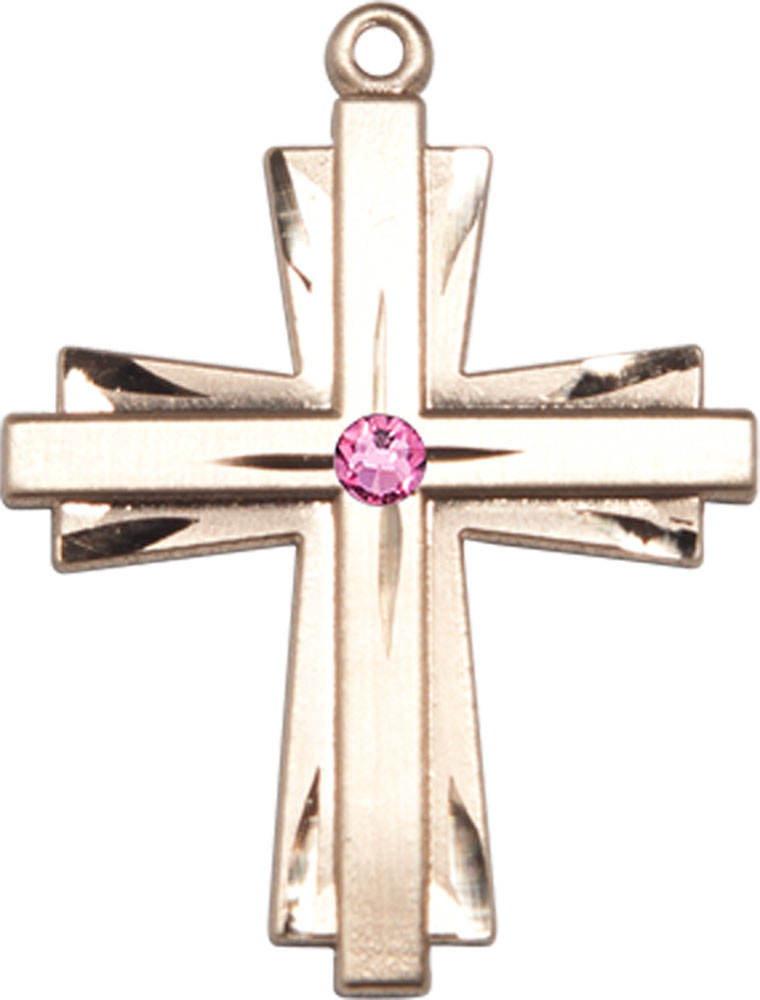14kt Gold Filled Cross Medal with a 3mm Rose Swarovski stone