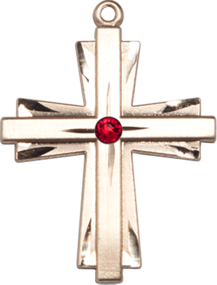 14kt Gold Filled Cross Medal with a 3mm Ruby Swarovski stone