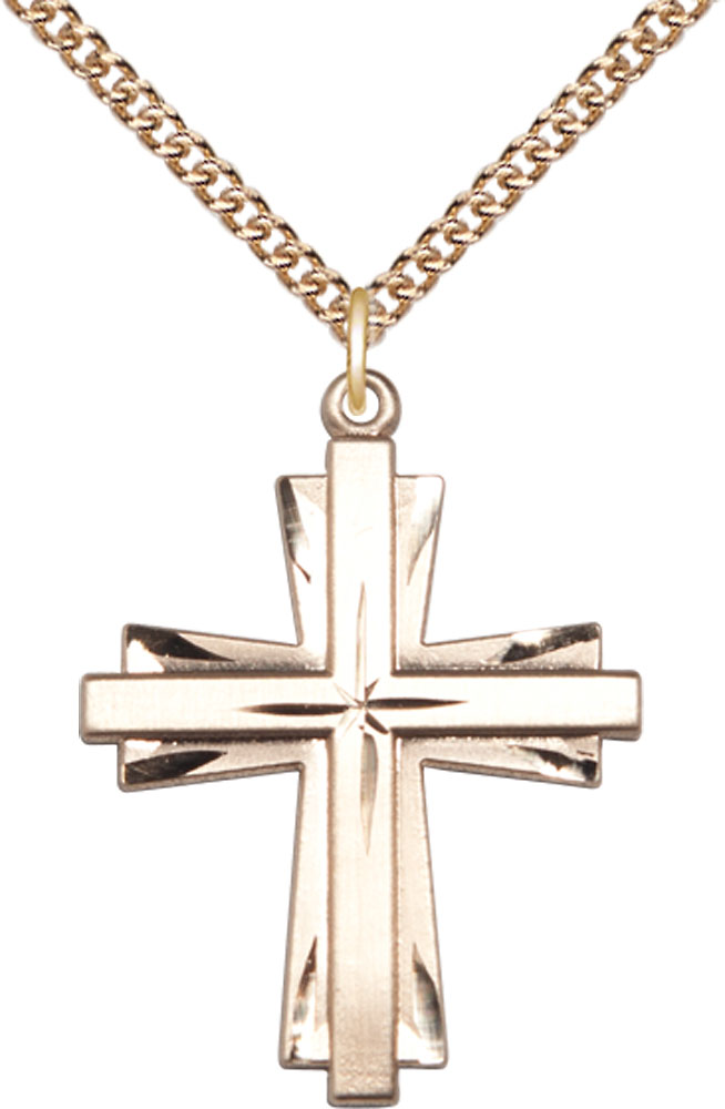 14kt Gold Filled Cross Pendant on a 24 inch Gold Filled Heavy Curb chain
