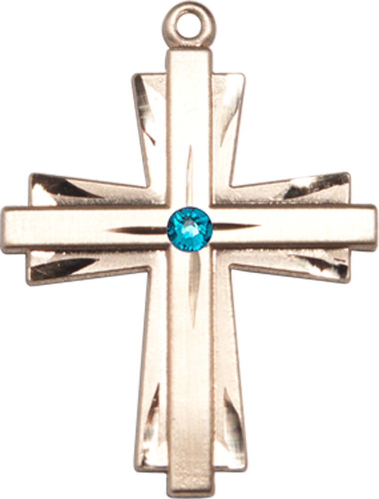 14kt Gold Cross Medal with a 3mm Zircon Swarovski stone
