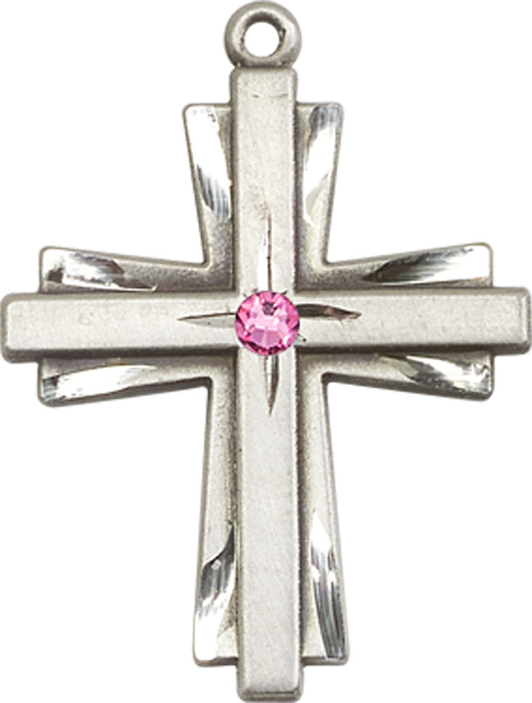Sterling Silver Cross Medal with a 3mm Rose Swarovski stone