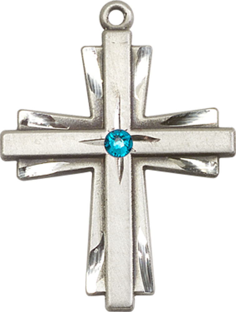 Sterling Silver Cross Medal with a 3mm Zircon Swarovski stone