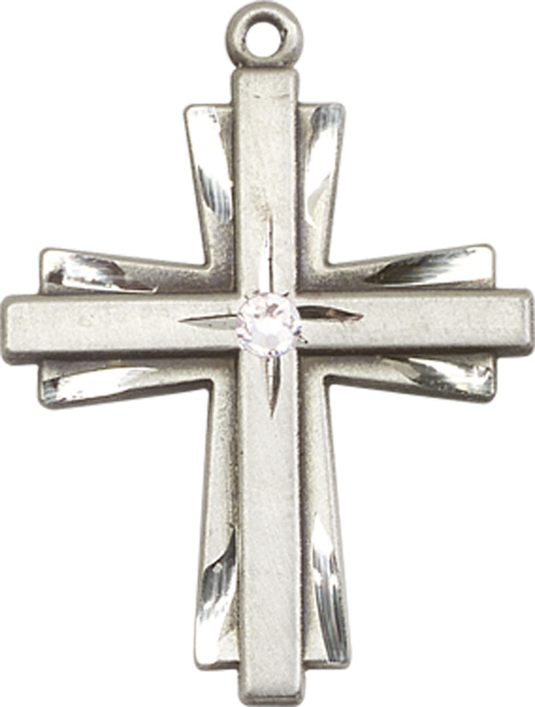 Sterling Silver Cross Medal with a 3mm Crystal Swarovski stone