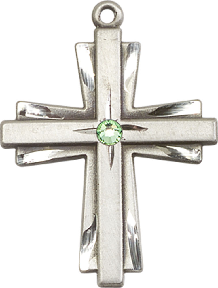 Sterling Silver Cross Medal with a 3mm Peridot Swarovski stone