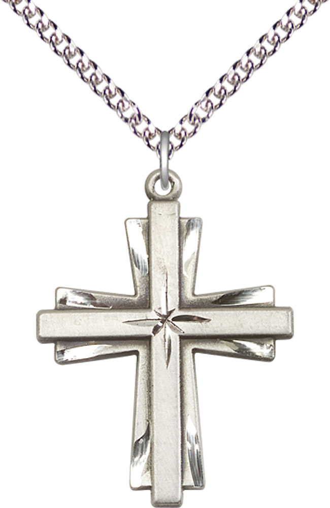 Sterling Silver Cross Pendant on a 24 inch Sterling Silver Heavy Curb chain