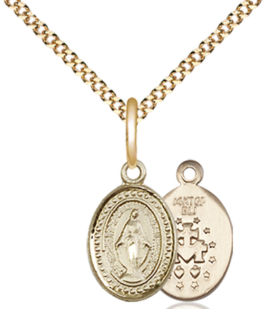 14kt Gold Filled Miraculous Pendant on a 18 inch Gold Plate Light Curb chain